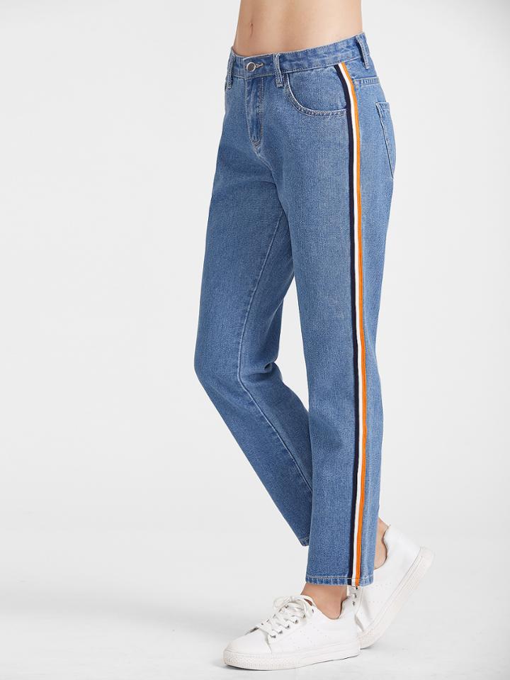 Shein Side Striped Tape Straight Jeans