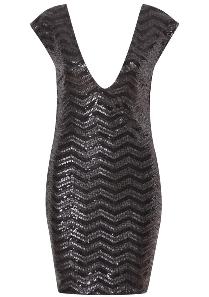 Shein Black Cap Sleeve Sequined Bodycon Dress