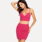 Shein Scallop Edge Zip Back Crop Cami Top And Skirt Set