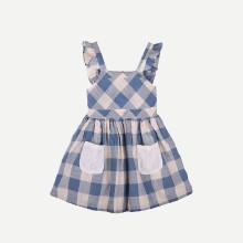 Shein Girls Ruffle Trim Pocket Detail Plaid Dress