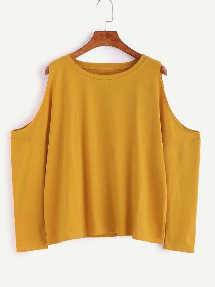 Shein Yellow Open Shoulder Loose T-shirt