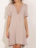 Shein Pink Short Sleeve Lace Up Dress