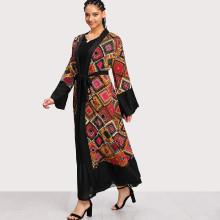 Shein Plus Geo Print Self Tie Waist Kimono