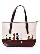 Shein Color Block Cat Patch Buckled Handle Tote Bag