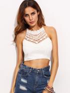 Shein White Crochet Insert Lace Up Cami Top
