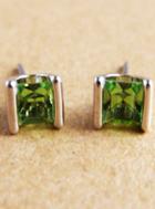 Shein Green Diamond Fashion Silver Stud Earrings