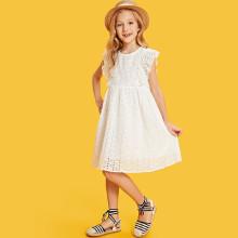 Shein Girls Ruffle Trim Eyelet Embroidered Dress