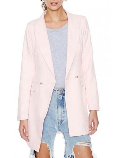 Rosewe Chic Pink Long Sleeve Blazer With Turndown Collar