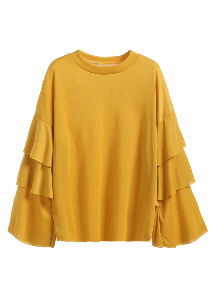 Shein Yellow Ruffle Tiered Sleeve T-shirt