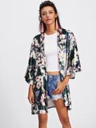 Shein Open Front Floral Velvet Coat