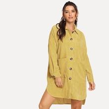 Shein Solid Curved Hem Corduroy Coat