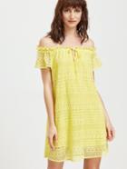 Shein Bardot Tie Front Embroidered Lace Dress