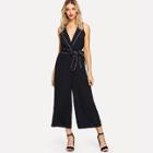 Shein Tipping Detail Shawl Collar Wrap Palazzo Jumpsuit