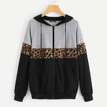 Shein Color Block Raglan Sleeve Zip Up Hoodie