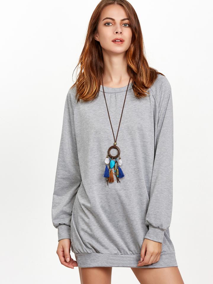 Shein Grey Raglan Sleeve Sweatshirt Dress