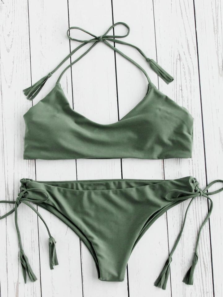 Shein Tassel Tie Halter Bikini Set