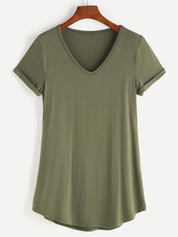 Shein V-neckline Rolled Sleeve T-shirt