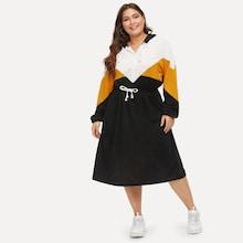 Shein Plus Colorblock Side Drawstring Waist Hooded Dress