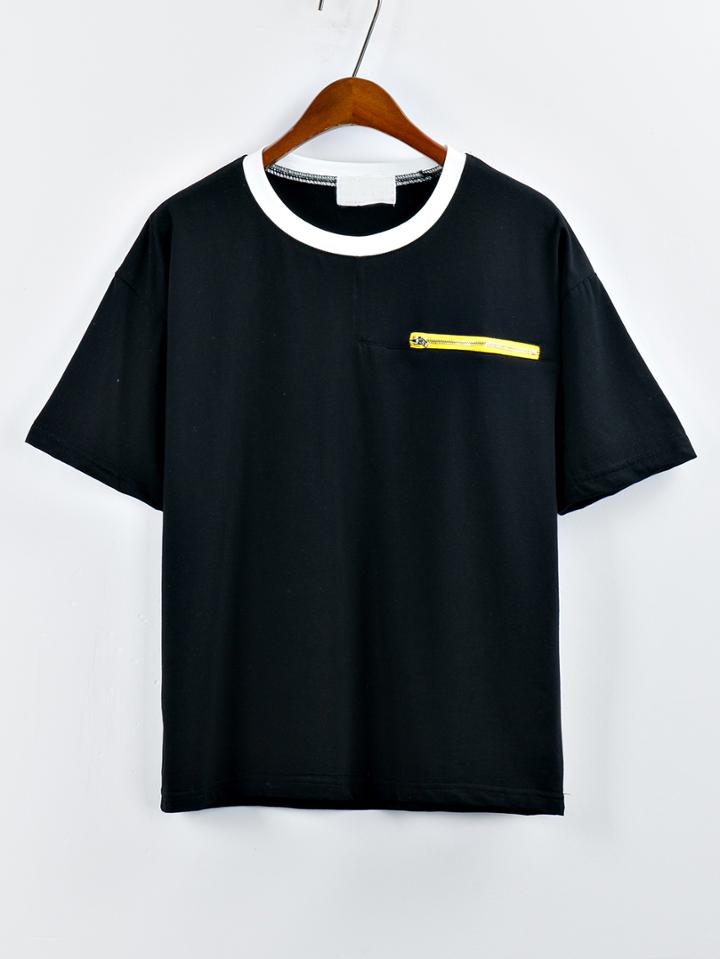 Shein Black Contrast Zipper T-shirt