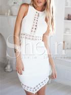 Shein White Sleeveless Hollow Dress