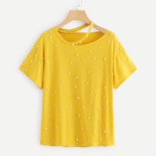 Shein Pearl Beaded Detail Tee