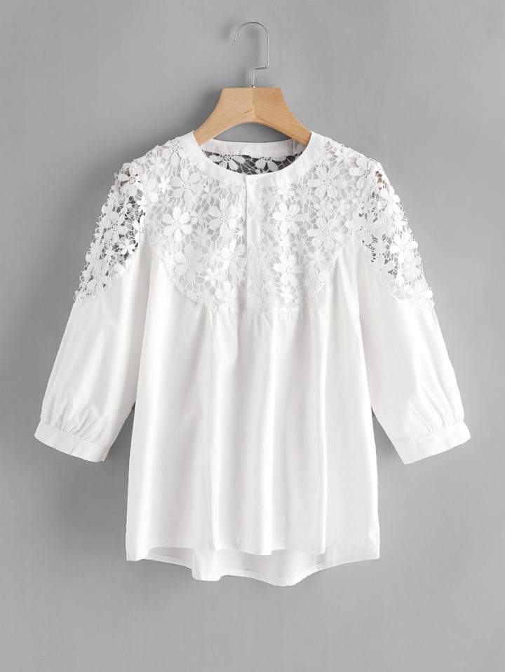 Shein Lace Crochet Contrast Shirt