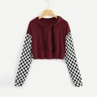 Shein Gingham Panel Drawstring Hoodie Tee