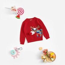 Shein Toddler Girls Elk Print Pom Pom Jumper