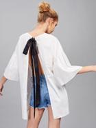Shein Bow Tied Slit Back Fluted Sleeve Top