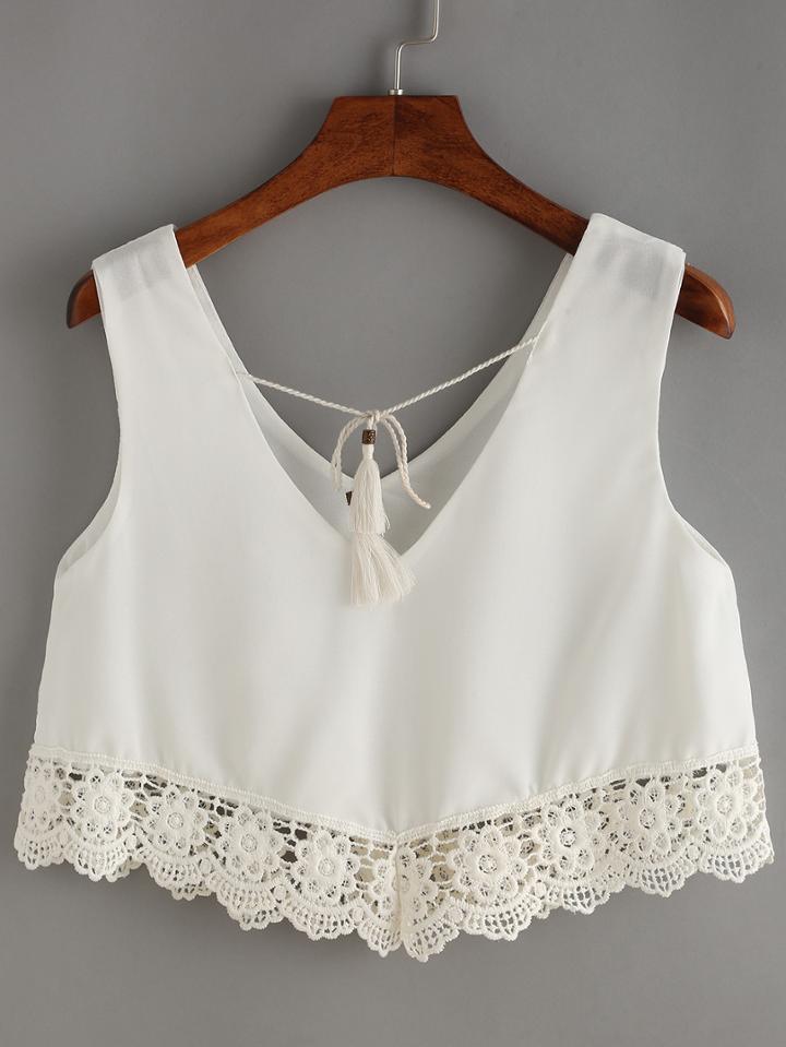 Shein V Neck Lace Up Crochet Tank Top