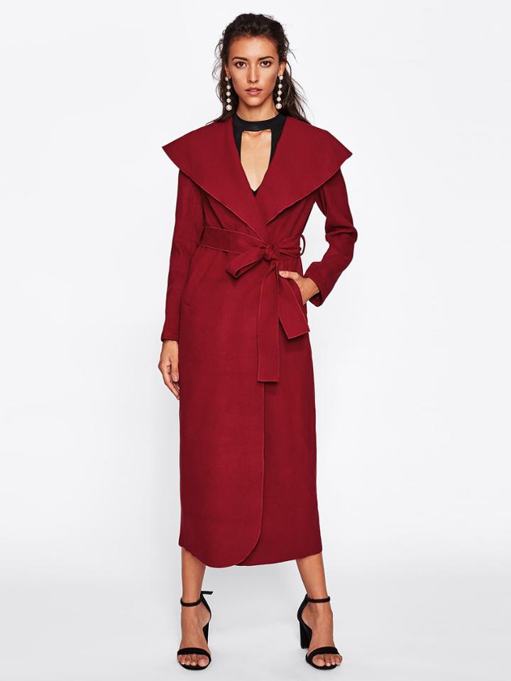 Shein Self Belted Shawl Collar Coat