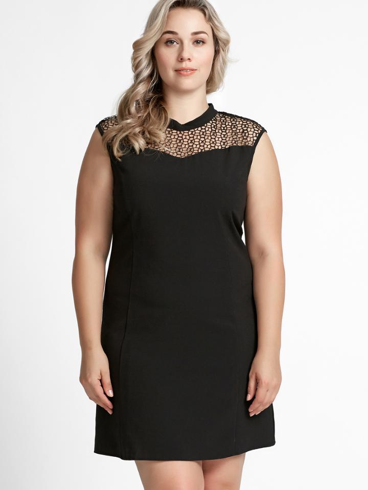 Shein Black Hollow Out Keyhole Back Plus Size Dress