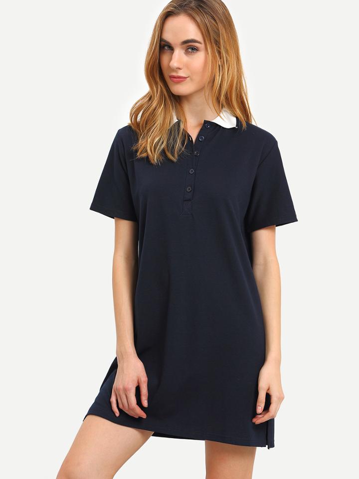 Shein Contrast Collar Navy Polo Dress
