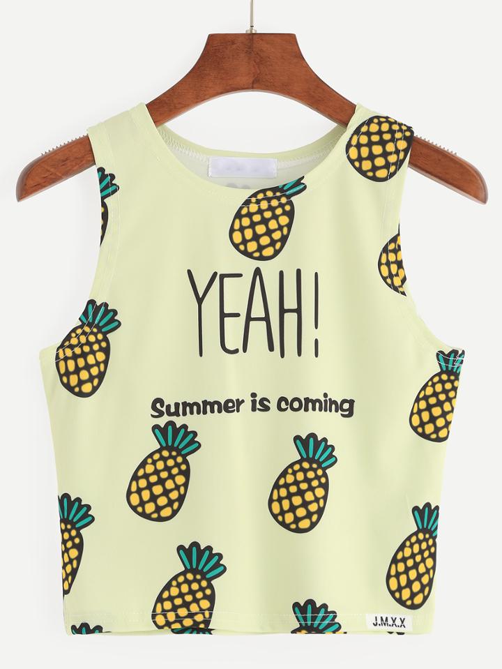 Shein Yellow Pineapple Print Crop Tank Top