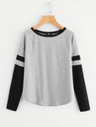 Shein Two Tone Raglan Sleeve Curved Hem Top