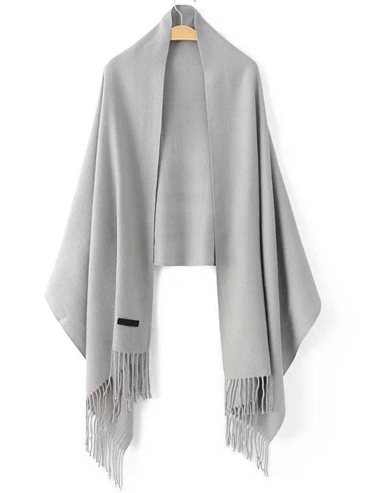Shein Grey Fringe Hem Plain Scarf
