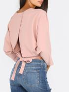 Shein Pink Tie Back Long Sleeve Blouse