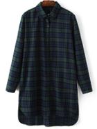 Shein Green Plaid High Low Shirt Dress