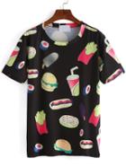 Shein Allover Food Print Black T-shirt