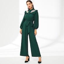 Shein Symmetric Embroidered Frill Trim Wide Leg Jumpsuit
