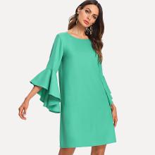 Shein Flounce Sleeve V Cut Back Swing Dress