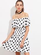 Shein Polka Dot Print Elasticized Waist Flounce Bardot Dress