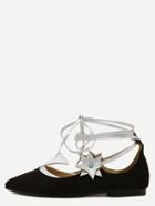 Shein Black Point Toe Lace-up Flats