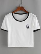 Shein White Contrast Alien Print Crop T-shirt