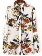 Shein Multicolor Lapel Long Sleeve Floral Pockets Blouse