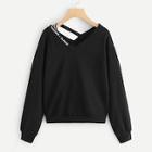 Shein Letter Print Taped V Neck Sweatshirt