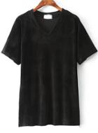 Shein Black V Neck Short Sleeve Slim T-shirt