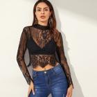 Shein Mock-neck Sheer Lace Top