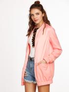 Shein Pink Stand Collar Cut And Sew Zip Up Bomber Jacket