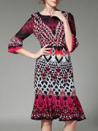 Shein Bell Sleeve Print Frill Dress